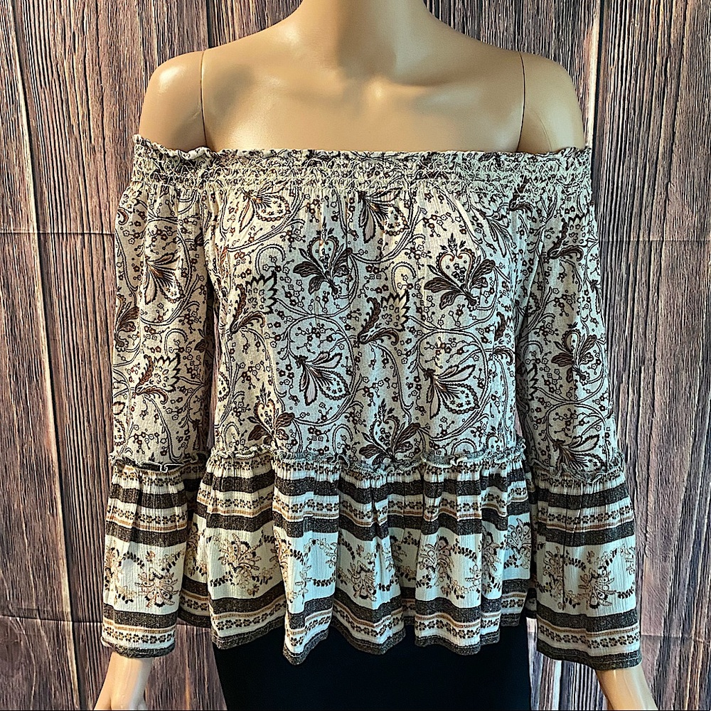 American Eagle Outfitters size small cream & brown paisley pattern strapless